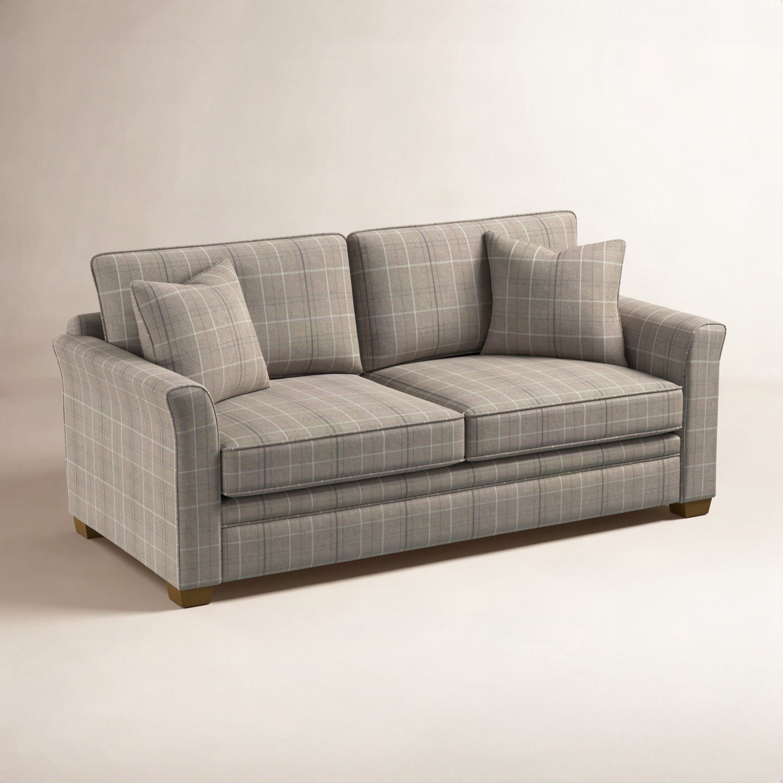 Bridgeport 85'' Upholstered Sofa, Havana Finish, Taupe Plaid; 0126-73