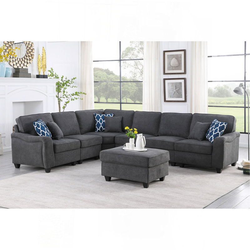 Canapé modulaire et repose-pieds en L 125 po tissé gris foncé 125 po
