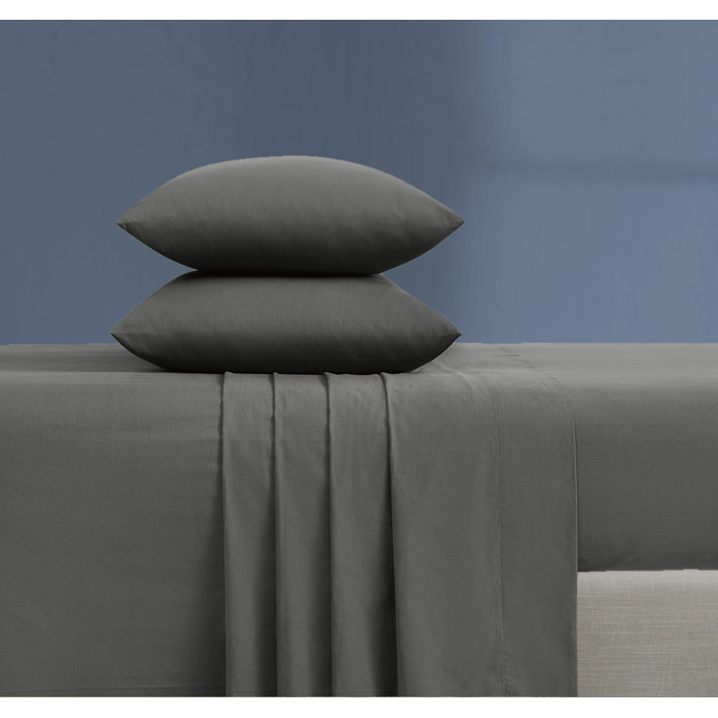 Brooklyn Loom Essential Cotton Sheet Set, Gray, Twin Sheet Set with 1 Pillowcases