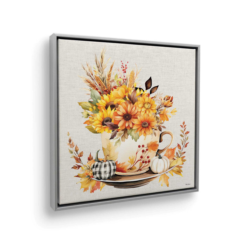 «Fall Teacup» par Nicole DeCamp, reproduction d'art, L 20 po x H 20 po, Argent, Toile avec cadre