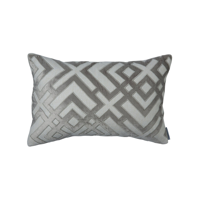 Karl Velvet Lumbar Pillow Cover & Insert, 14" x 22" , Ivory/Platinum