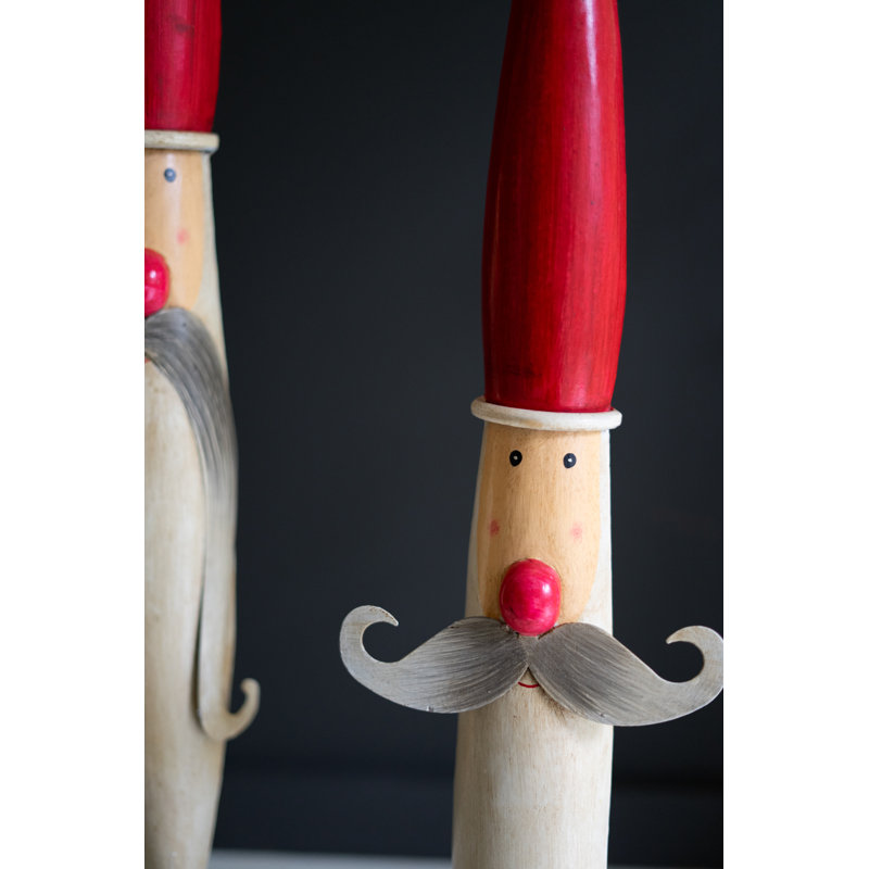 SET OF TWO HAND PAINTED TALL SANTA FACES