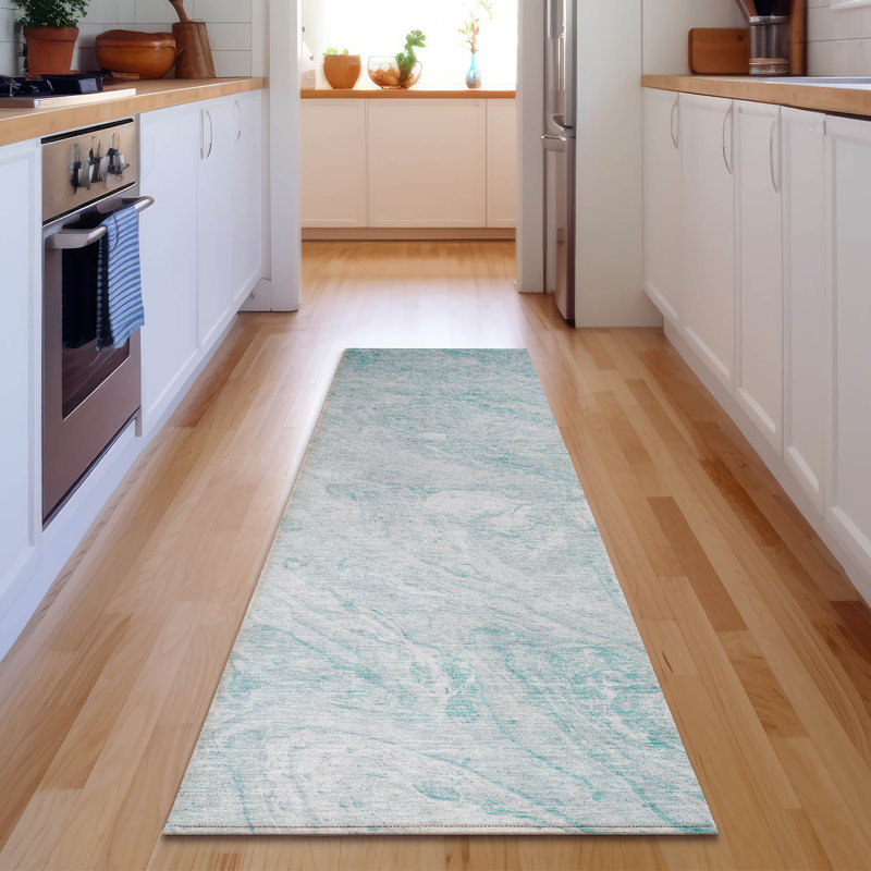 Premium Machine Washable Cerrito Teal Rug, Runner 2'3" x 7'6"