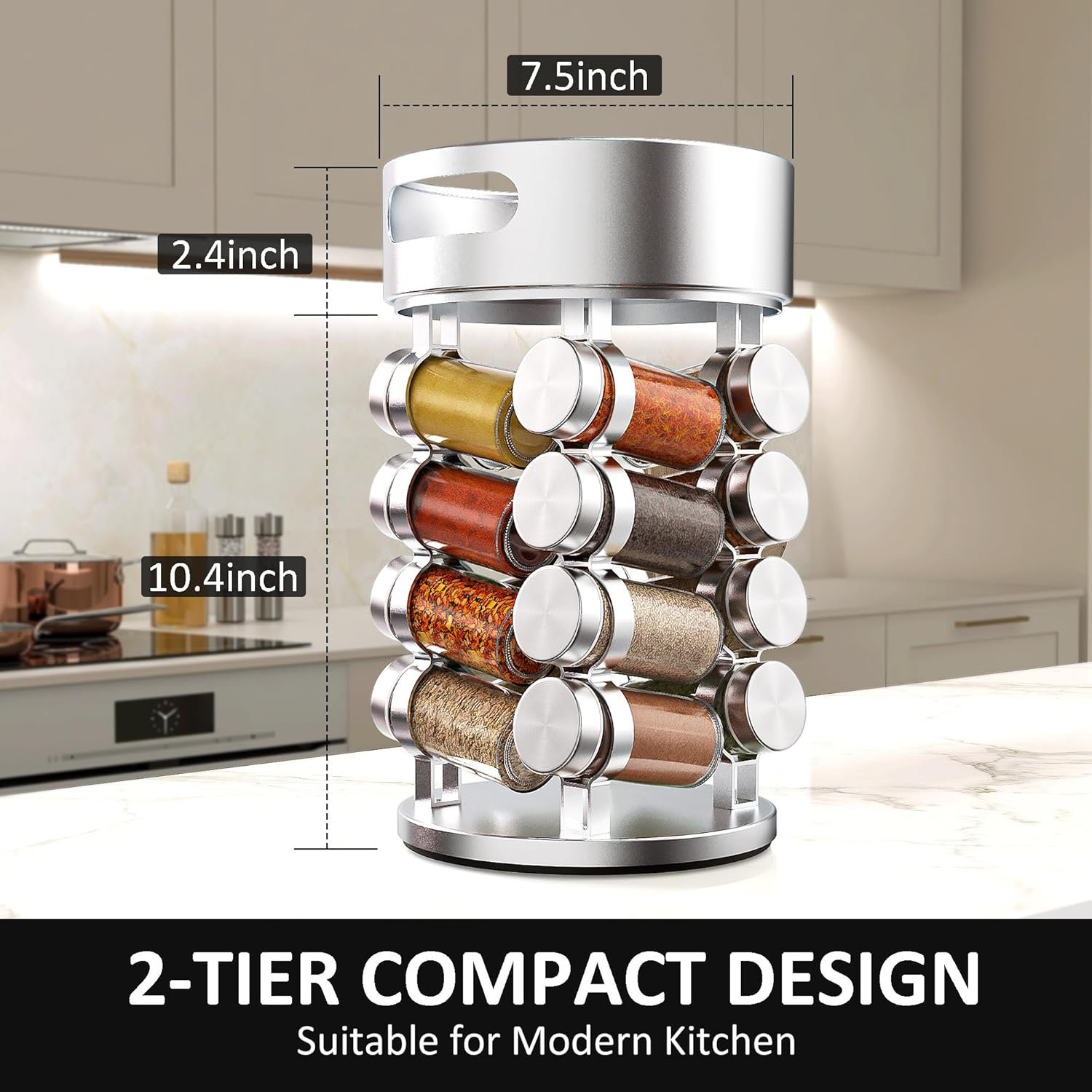 Prep & Savour 2 Tier Rotating Spice Rack Set With 16 Jars And Extra Top ...