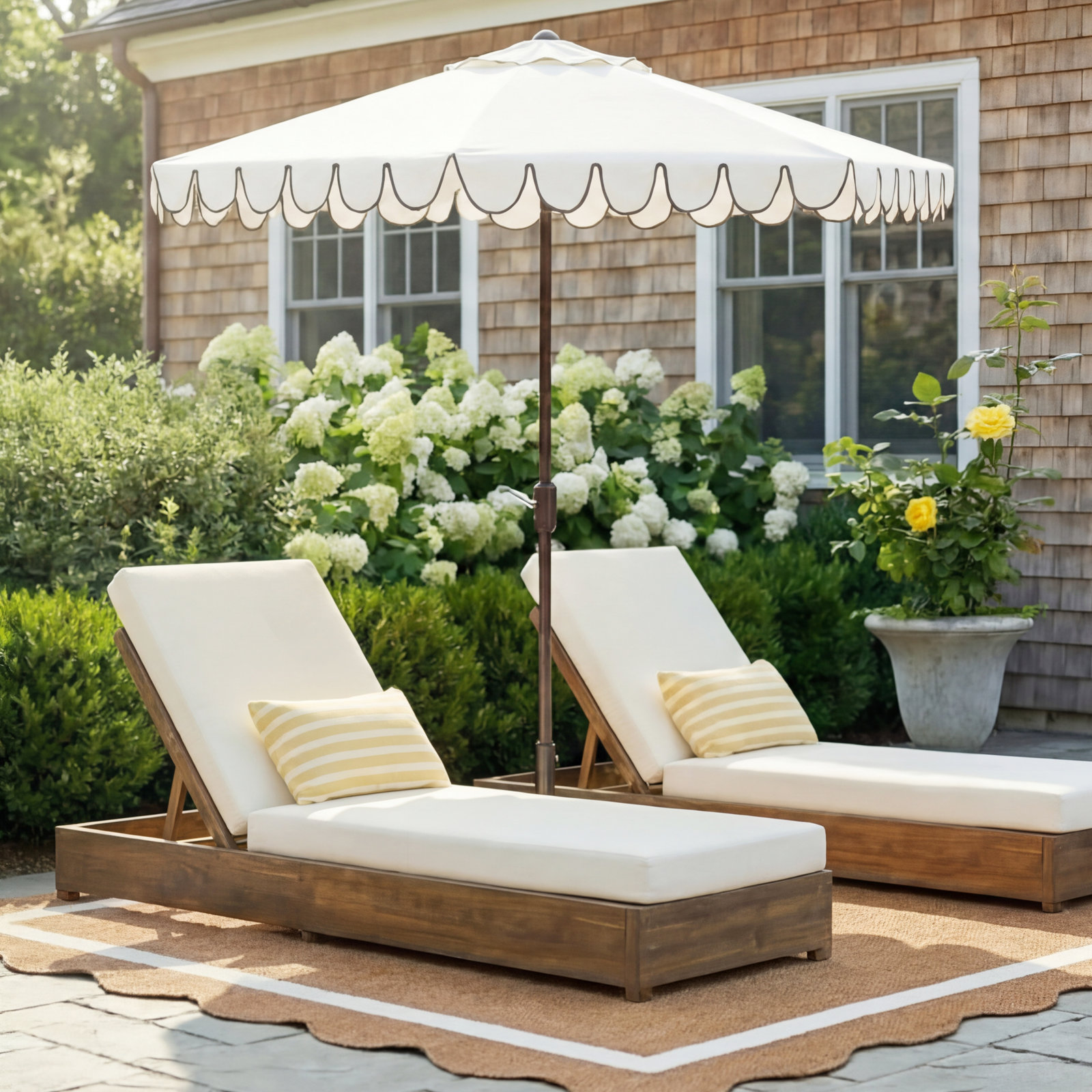 Donnie 30" Acacia Patio Chaise Lounge Set, Cream Cushion/Teak Frame, Set of 2