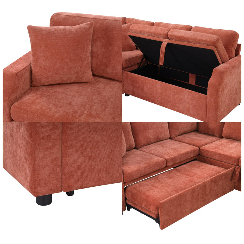 81.9" L-Shaped Sectional Sofa Bed with Storage – Chenille Upholstered Convertible Sleeper, 4-Seat Modular Couch with Hidden Compartment & Throw Pillows for Living Room