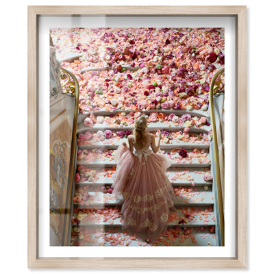 Décoration murale chambre à coucher à motif floral Escaliers Shadowbox par Notoriart, cadre en chêne naturel, 36 x 45