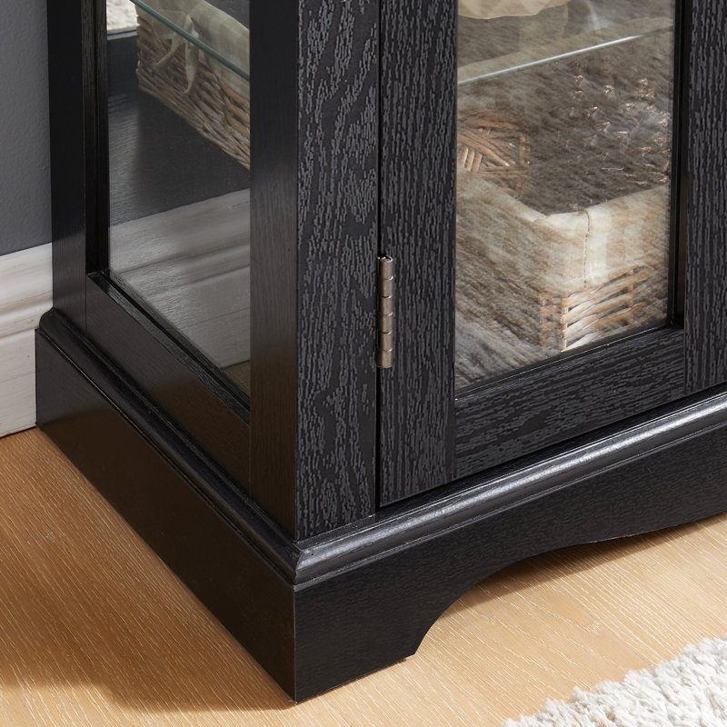 Glass Curio Display, Adjustable Shelves, Built - In Ambient Lighting, Six Tier Layout, Wine, Collectibles Wood Framed Display Cabinet With Organization For Kitchen Or Pantry, Black