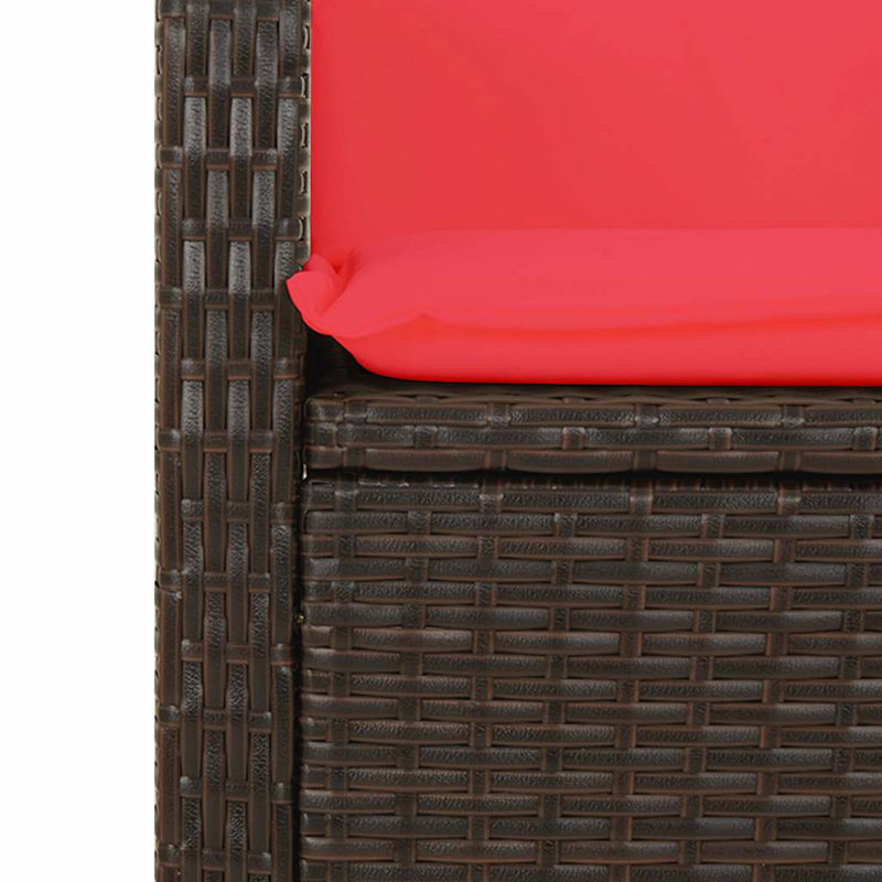 Reclining Garden Bench With Cushions Poly Rattan, Brown, Red