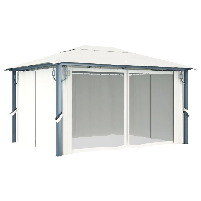 vidaXL Gazebo with Curtain 157.5"x118.1" Cream Aluminum, 13.1 Ft. W x 9.8 Ft. D