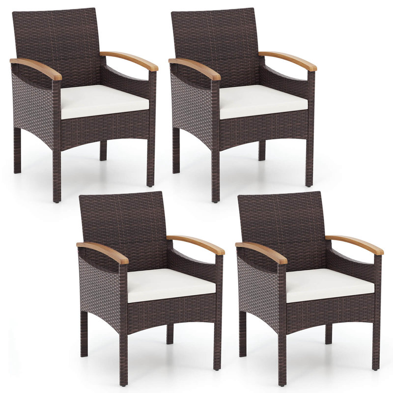 Ensemble de 4 chaises de patio avec accoudoirs en bois d'acacia et structure en métal robuste 
