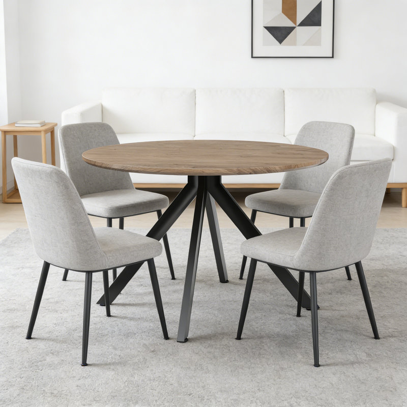 47.2" Solid Wood Round Dining Kitchen Table For 4-6 People With Intersecting Pedestal Base, Brown, Black
