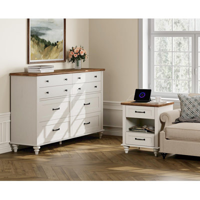 Darim 2 Piece Bedroom Set - Includes Mid Century 8 Drawer Dresser, Night Stand With Charging Station & Shelf, 2 Piece Dresser And Nightstand Sets
