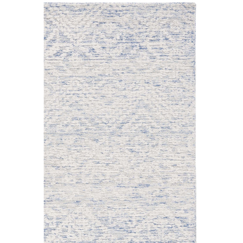 Bathsheb Hand Tufted Wool/Cotton with Cotton Backing Geometric Rug in Blue/Ivory, Square 6'
