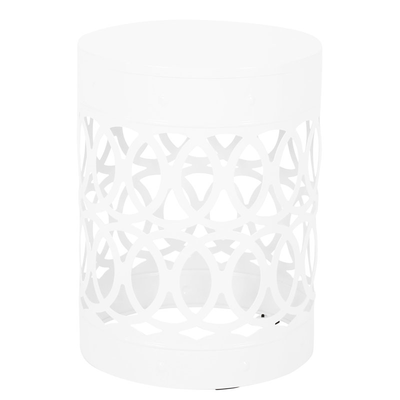 Outdoor Metal End Table - Large, White, Stylish Iron Cut Frame Modern Table, Construction, White