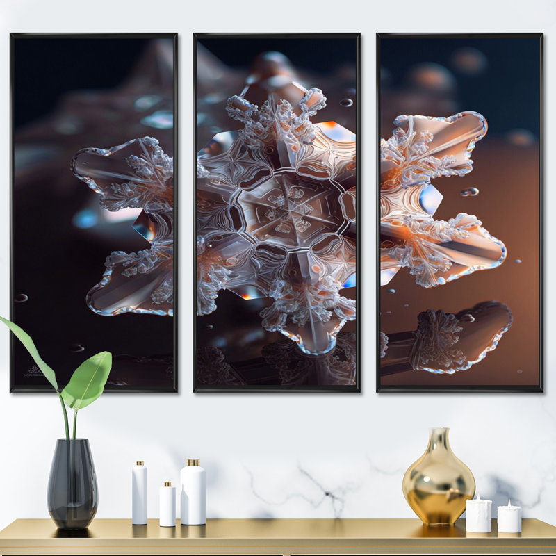 «Water Crystal Peace VI», reproduction sur toile 3 pièces, H 32 po x l 48 po x P 1 po, Toile avec cadre flottant noir
