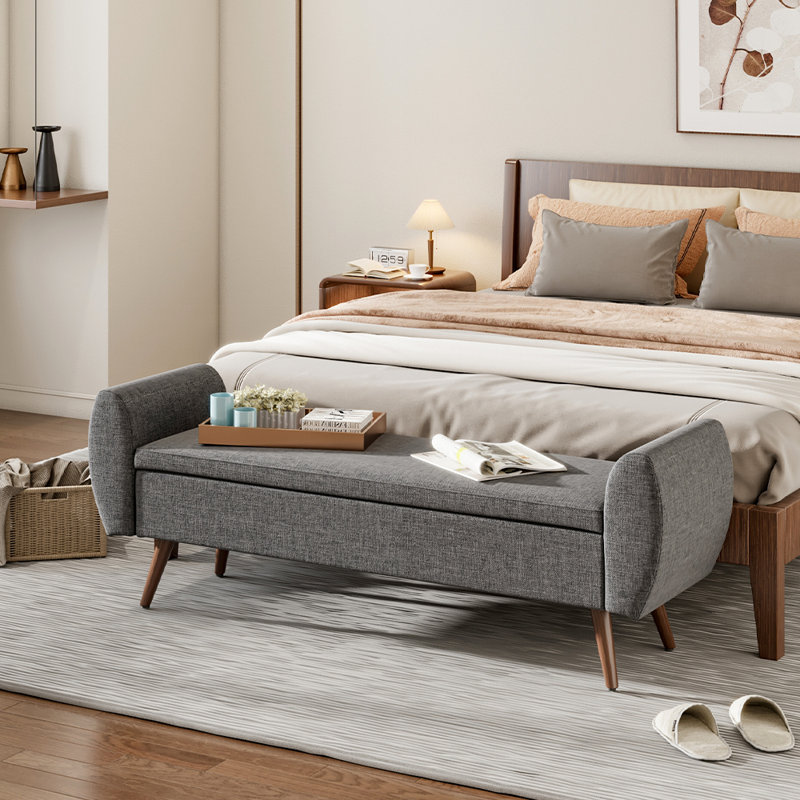 Alamo Upholstered Storage Bench, Grey Linen