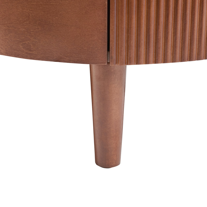Table basse gigogne ronde avec tiroir cannelé rétro, noir et noyer bicolore, et aspect fonctionnel attrayant