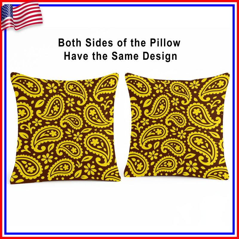 Coussins décoratifs à motif cachemire jaune et brun, 14 x 14 inches