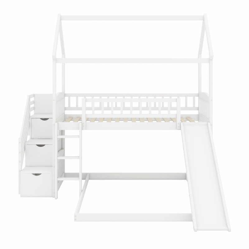 Lit superposé avec glissade pour enfants House, Blanc