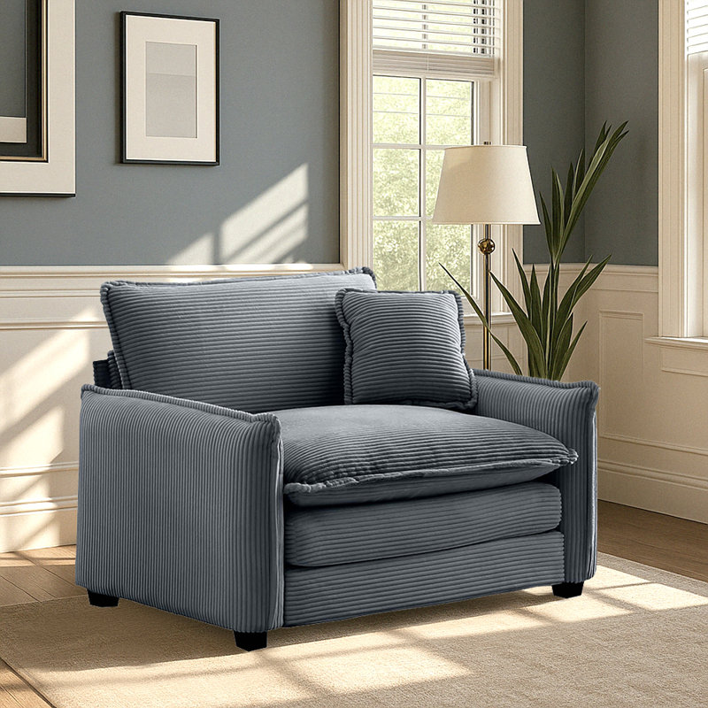 Fauteuil en velours côtelé 46 po Clevenger, Gris