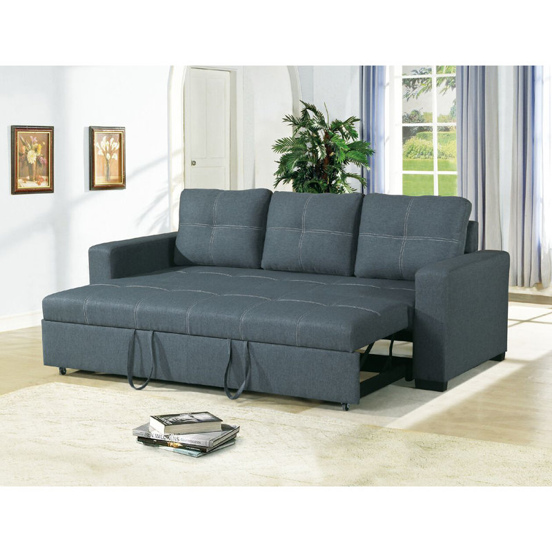 Hollins 85'' Upholstered Convertible Sofa, Blue Gray Linen