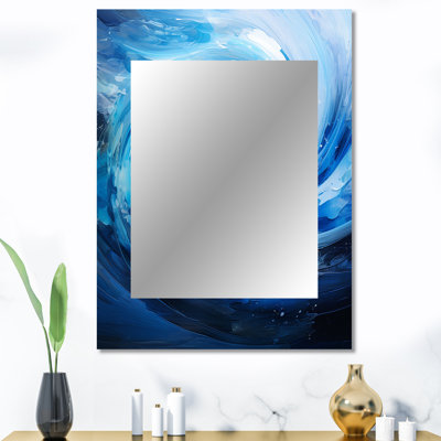 «Blue Swirl Wave Spiral II», grand miroir mural abstrait en spirale abstraite