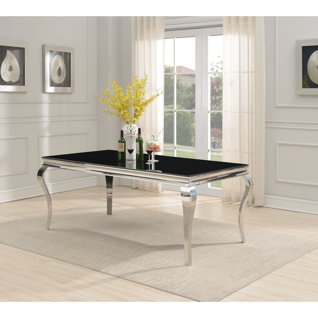 Teller Glass Top Metal Base Dining Table Rosdorf Park