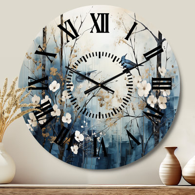 Blue And White Forest Winter Harmony I - Forest Black Face Wall Clock