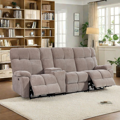 Canapé inclinable électrique 95,3 po 3 places avec console, porte-gobelets, ports USB