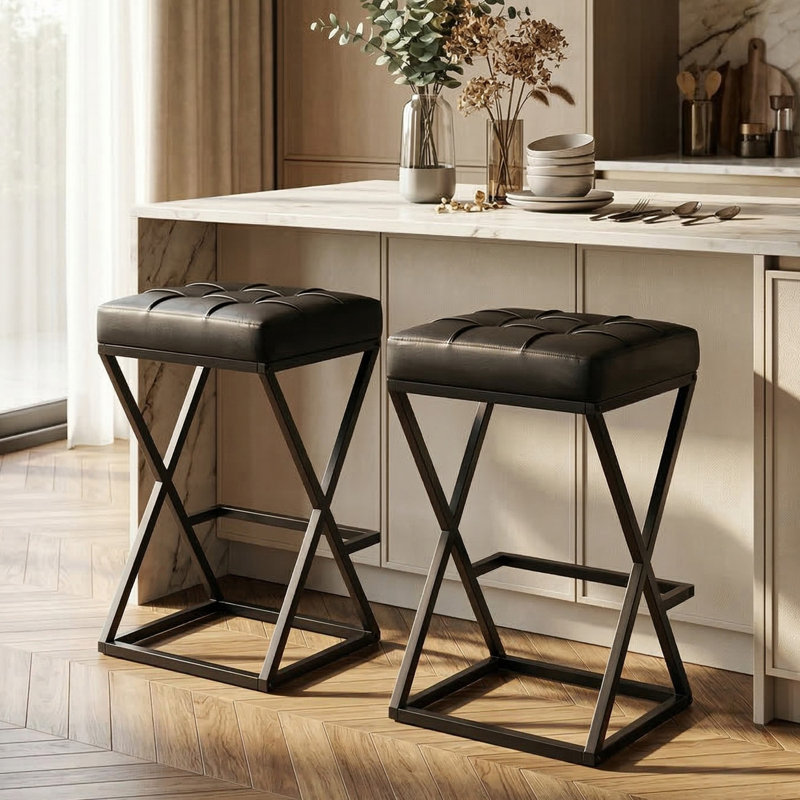 Tabouret de bar Mid-Century 26 po, Noir, 2