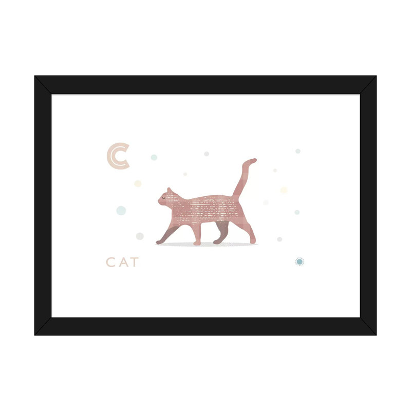 Chat - impression d'art graphique, H 24 po x l 32 po x P 1 po, Papier encadré noir, Blanc