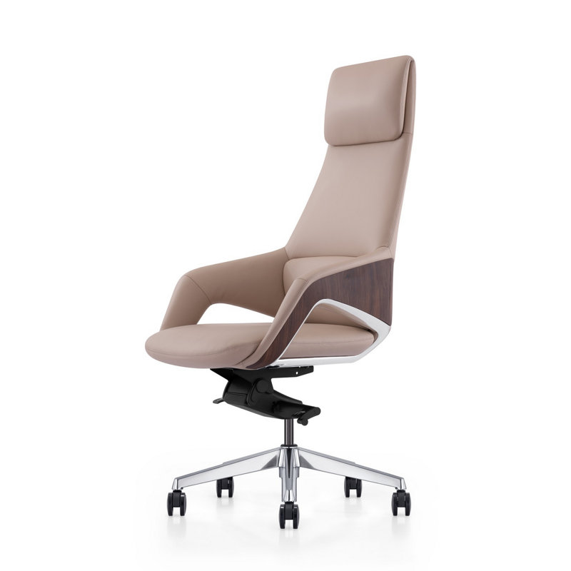 Fauteuil de bureau inclinable Akon, hauteur réglable, pivotant, cuir lux, Beige