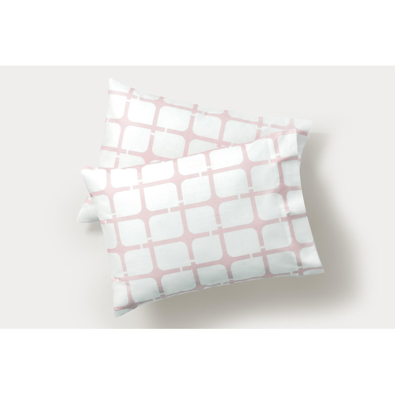 Geo Printed 2 Piece 100% Cotton Guest Room Pillowcase Case Pack, King, Pink