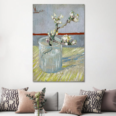 Sprint Of Flowering Almond Blossom In A Glass by Vincent Van Gogh - Wrapped Canvas Painting