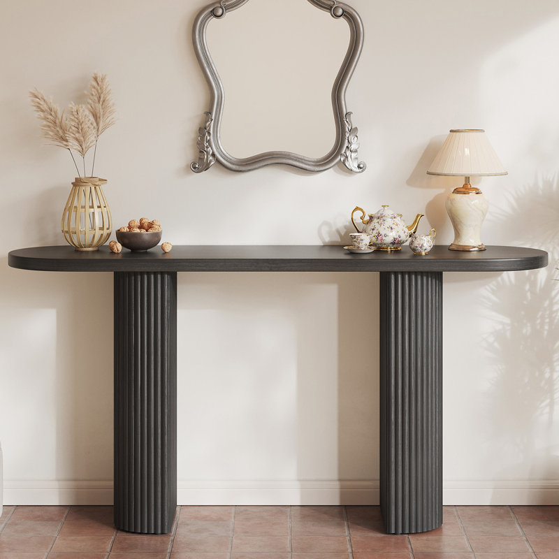 60.2" Oval Tabletop Solid Wood Console Table, Black
