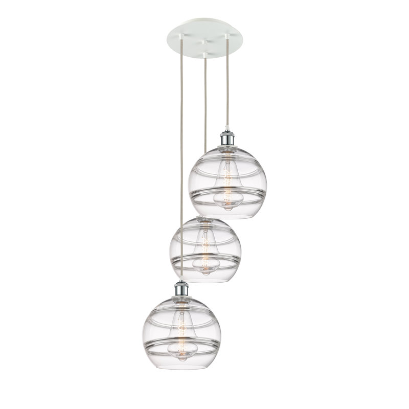 Luminaire suspendu en grappe à 3 lumières Chartoff, H 35,63 po x l 16,5 po x P 16,5 po, Transparent, Chrome poli blanc