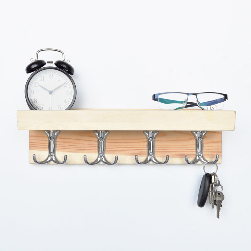Tablette d'appoint en bois massif avec crochets Shaniya