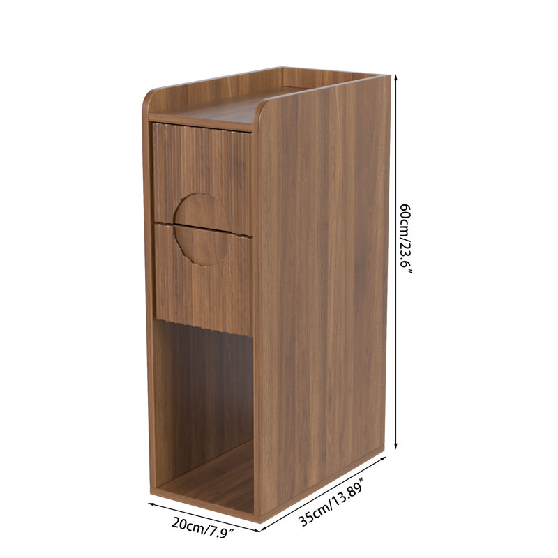 Fluted End Table Set With Drawers(set Of 2), Farmhouse Side Table With Storage, Walnut