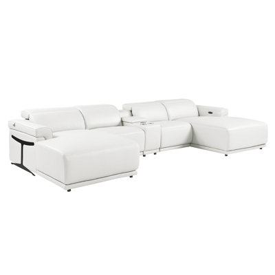 5-Piece U-Shaped Sectional In Top-Grain Italian Leather With Adjustable Headrests – Open Layout
