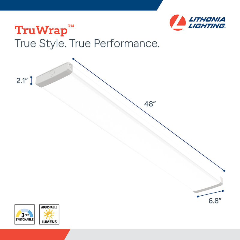 Éclairage d'atelier à DEL 4 pi TruWrap, luminosité réglable, couleur sélectionnable, diffuseur plat, largeur étroite