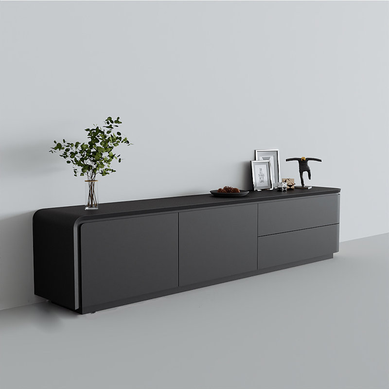 Meuble télé ouvert avec grand rangement, 86.61", Noir, noir, noir, noir