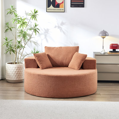 Chaise ronde orange avec molleton, conception compressée, assise moelleuse, sans assemblage, idéale pour les espaces de vie principaux Chaise contemporaine, revêtement, mousse haute, ajoute de l'élégance aux salons