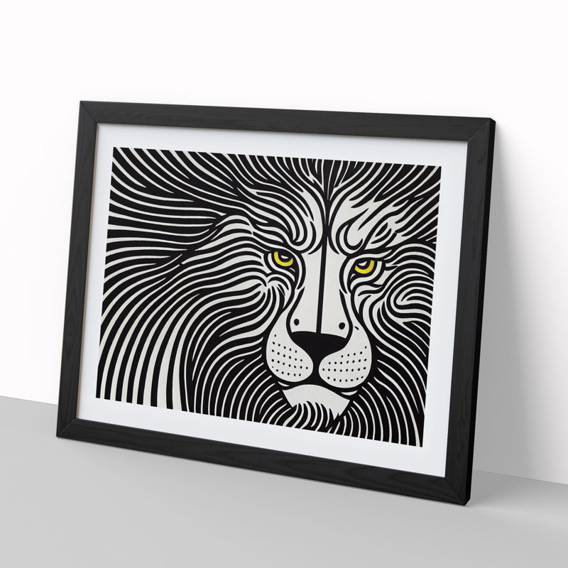 XH1022-1872X Celebrated Abstract Lion - Single Picture Frame Painting, 46cm H x 64cm W x 2cm D, Black
