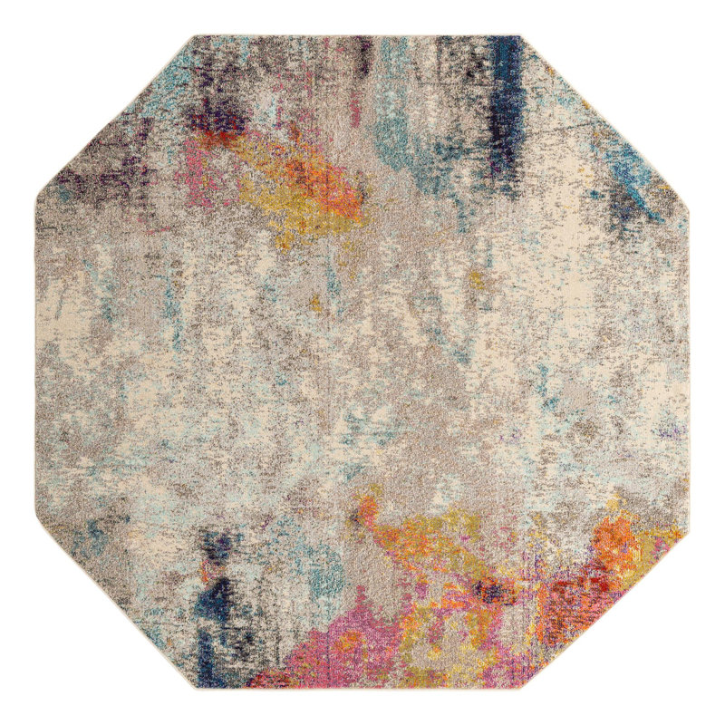 Keimar Washable Abstract Indoor Rug, Octagon 7'11" x 8'