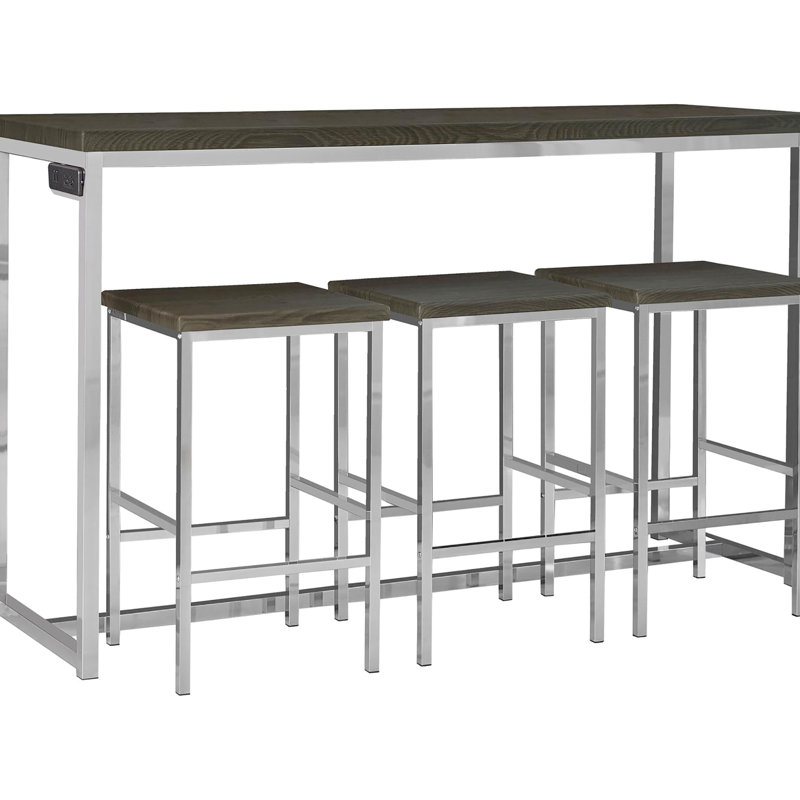 Table moderne à hauteur de comptoir - Chêne foncé et tabourets hauts de 25 pouces pour une table à gratter pratique à trois places
