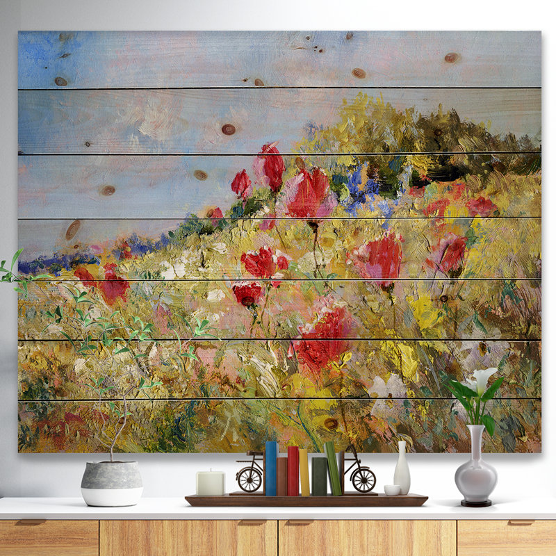Coquelicots peints dans un pré d'été Coquelicots dans un pré d'été - Peinture sur, H 30 po x l 40 po x P 1 po