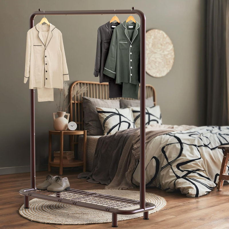 Bronze Industrial Pipe Clothing Rack w/ Shelves