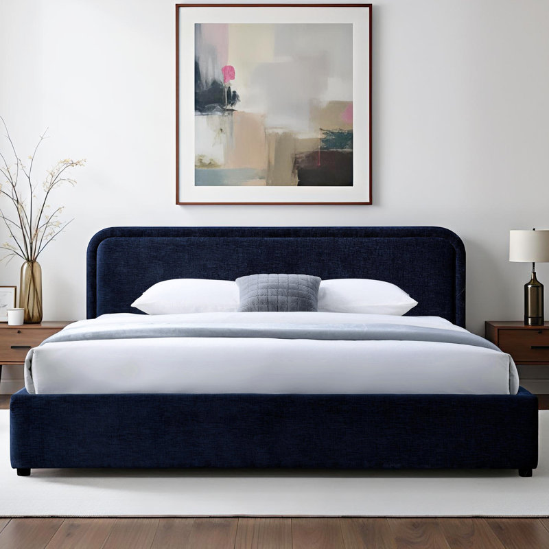 Condie Upholstered Platform Bed, King, Blue