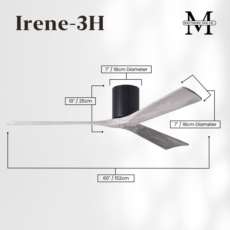 Ventilateur de plafond à 3 pales Olivier, Noir mat, Ton bois de grange, 60"